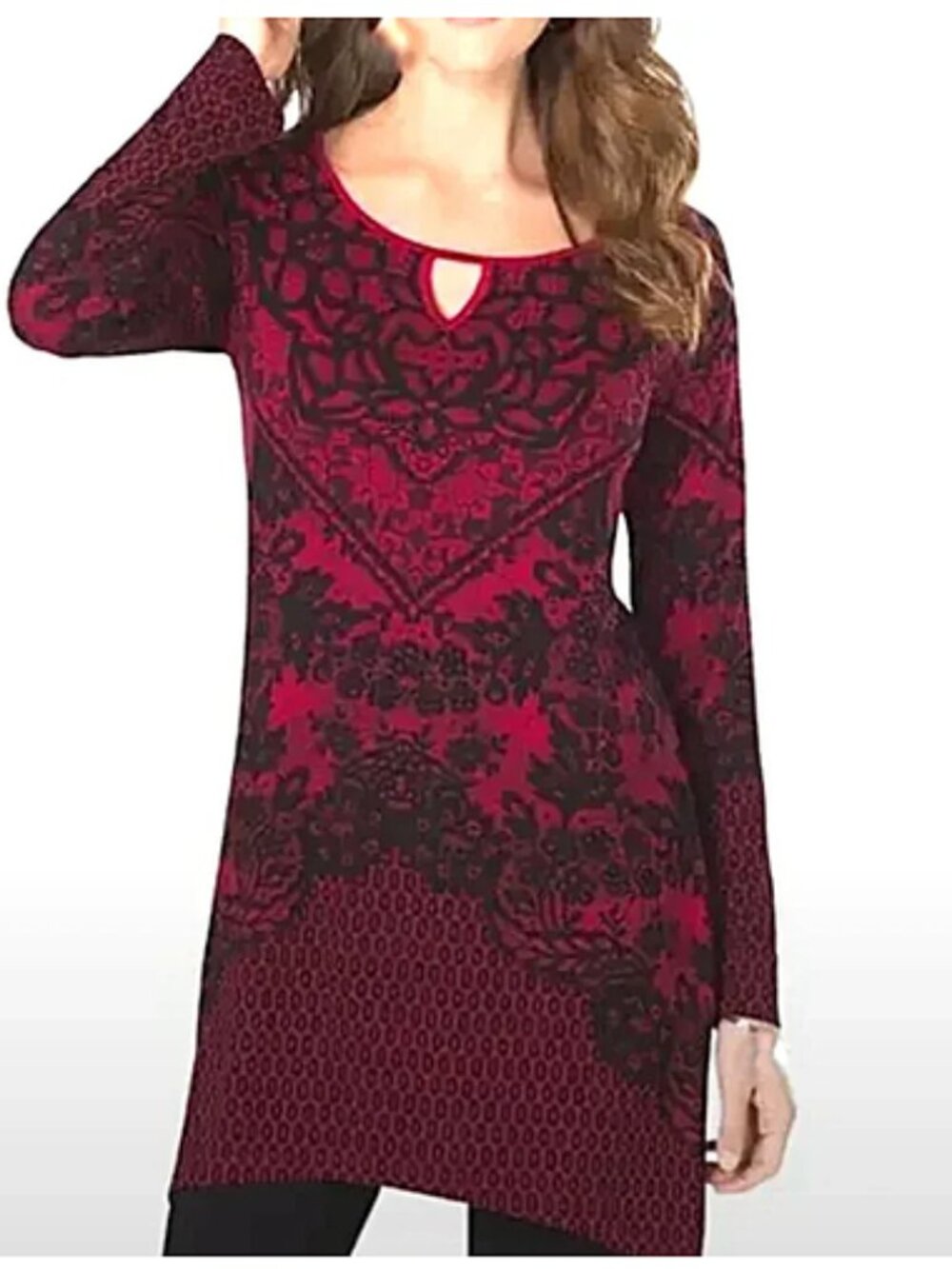 Soma Red Black Lace Print Tunic size L NWT